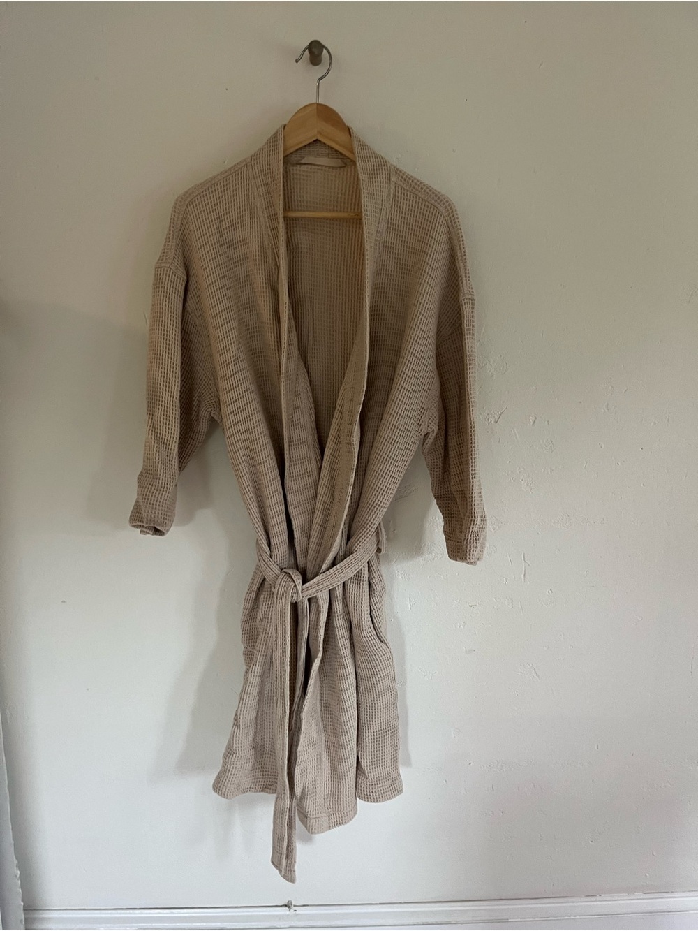 IKEA Beige Waffle-Knit Robe with Tie Belt